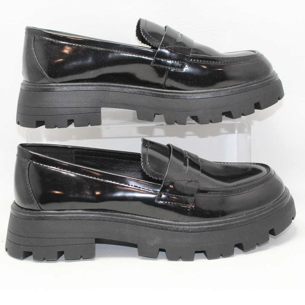 Cestfini Womens Black Patent Lug Sole Chunky Platform Penny Loafer Size 6.5 NWOB